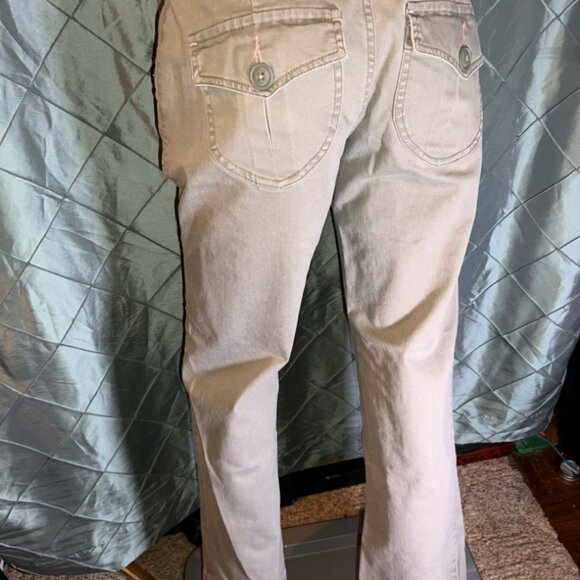 Vtg American Eagle Women 4 Reg Olive Green Stretch Button Pocket Flair Leg Pants - Picture 6 of 8